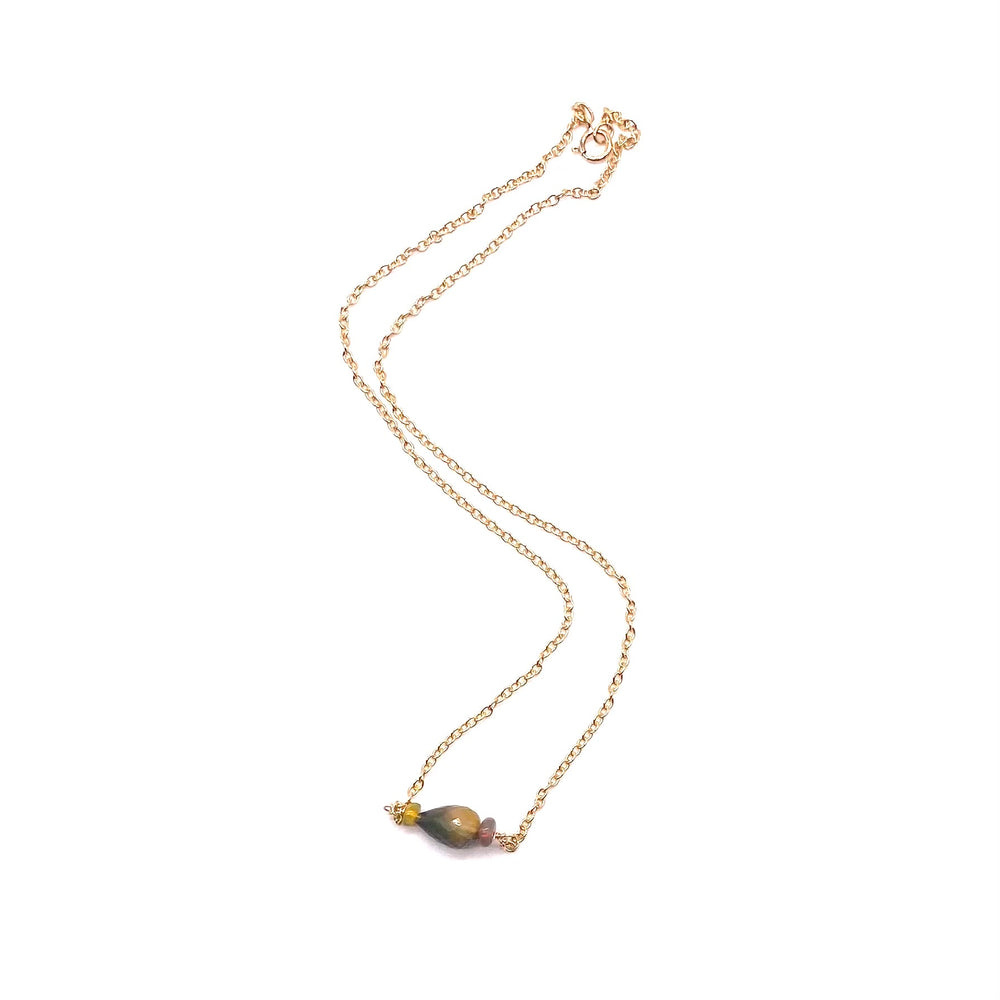 
            
                Load image into Gallery viewer, Olive Fire Opal Teardrop Necklace on Gold Chain
            
        