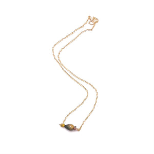 
            
                Load image into Gallery viewer, Olive Fire Opal Teardrop Necklace on Gold Chain
            
        