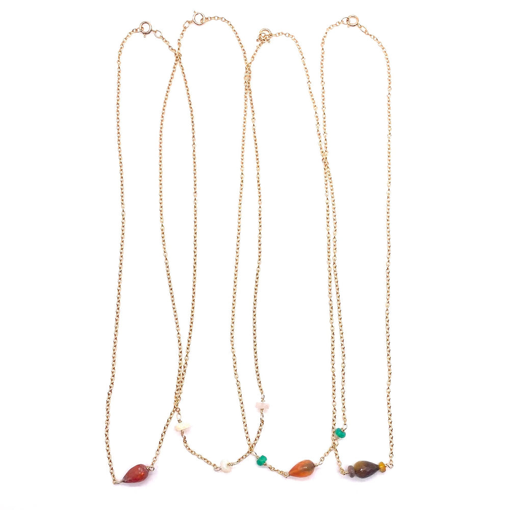 Fire Opal Teardrop Necklace on Gold Chain