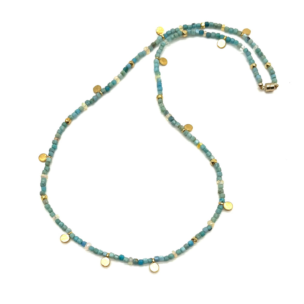 Triple Wrap Bracelet -Apatite + Gold Disks