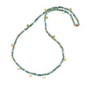 
            
                Load image into Gallery viewer, Triple Wrap Bracelet -Apatite + Gold Disks
            
        