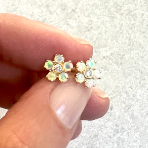 14K Gold + Opal Diamond Flower Studs