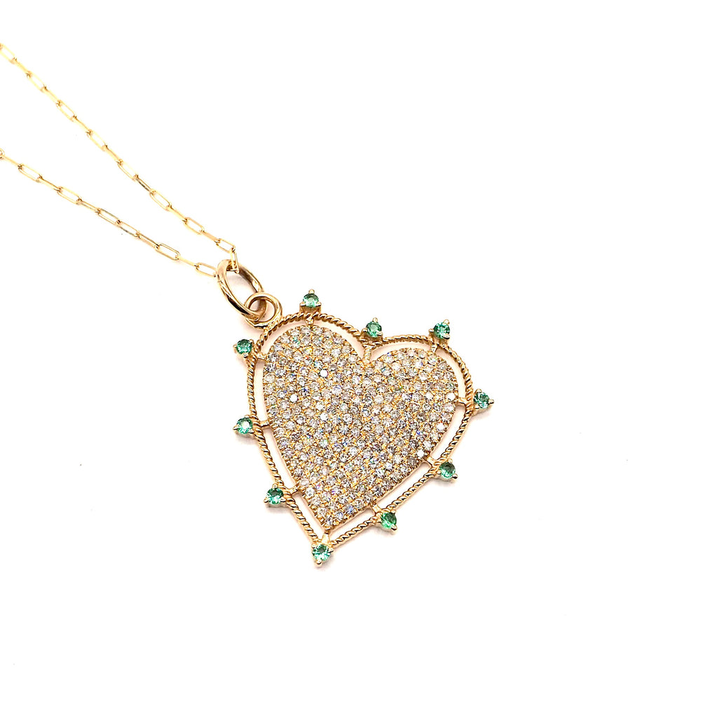 14K Gold + Diamond Emerald Heart Pendant