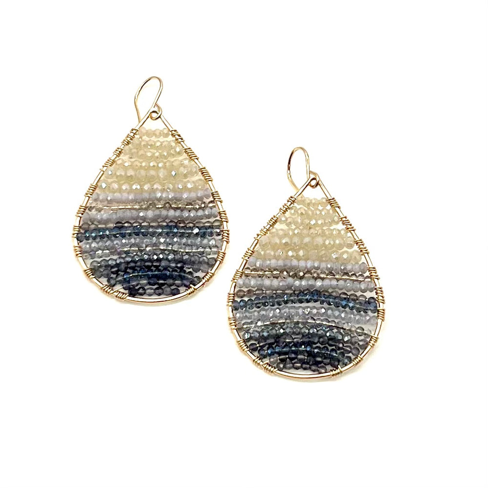 Gold Teardrop Earrings in Ombré Blues, Medium