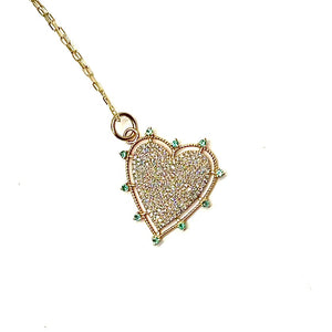 14K Gold + Diamond Emerald Heart Pendant