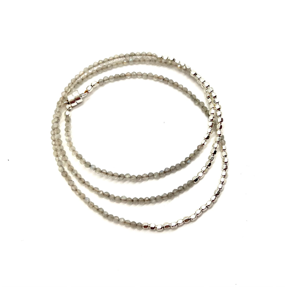 Triple Wrap Bracelet - Labradorite + Silver