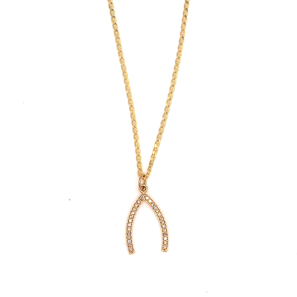 14K Gold + Diamond Wishbone Necklace