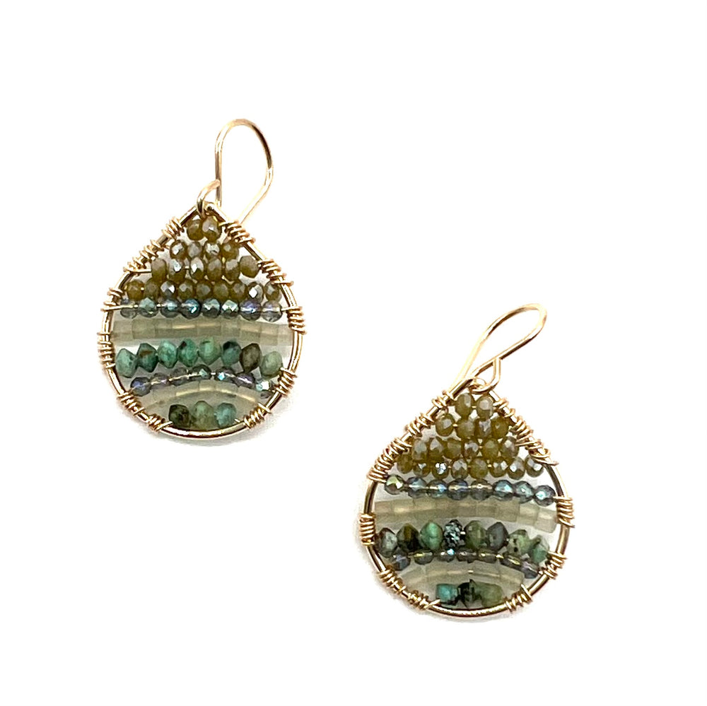 
            
                Load image into Gallery viewer, Gold Teardrop Earrings in Olive Ombre
            
        