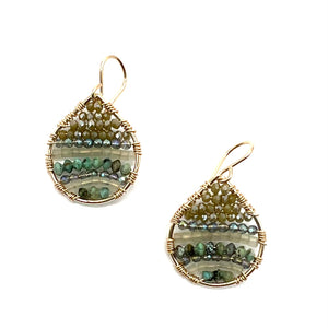 Gold Teardrop Earrings in Olive Ombre