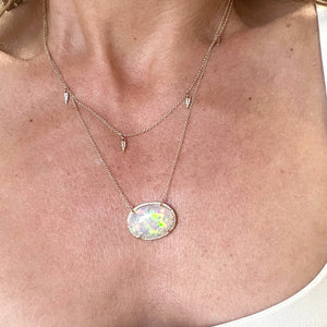 14K Gold + Diamond Australian Opal Necklace- Large
