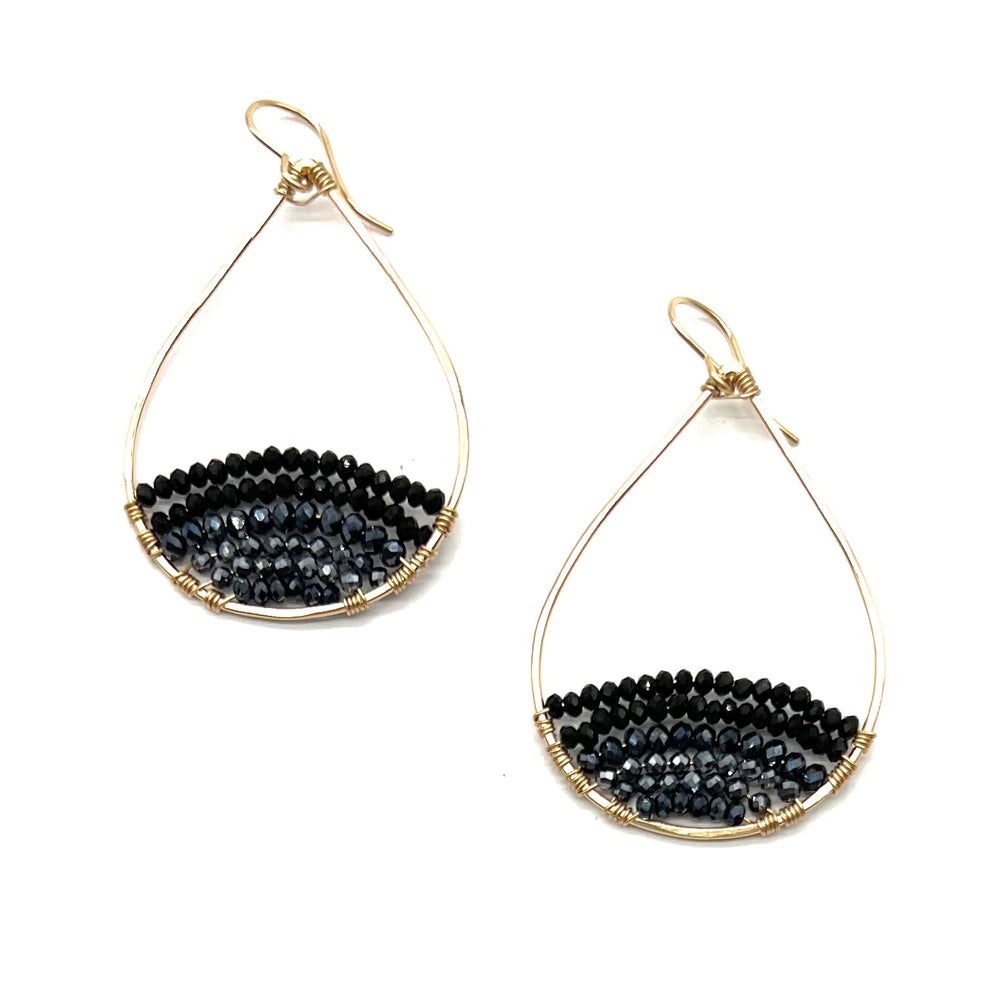Gold Semi-Beaded Teardrop Earrings, Medium
