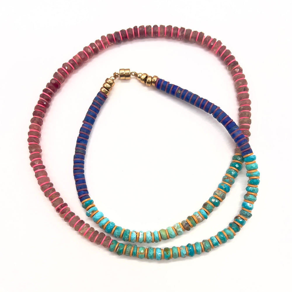 
            
                Load image into Gallery viewer, Andalusite + Indian Turquoise Necklace
            
        