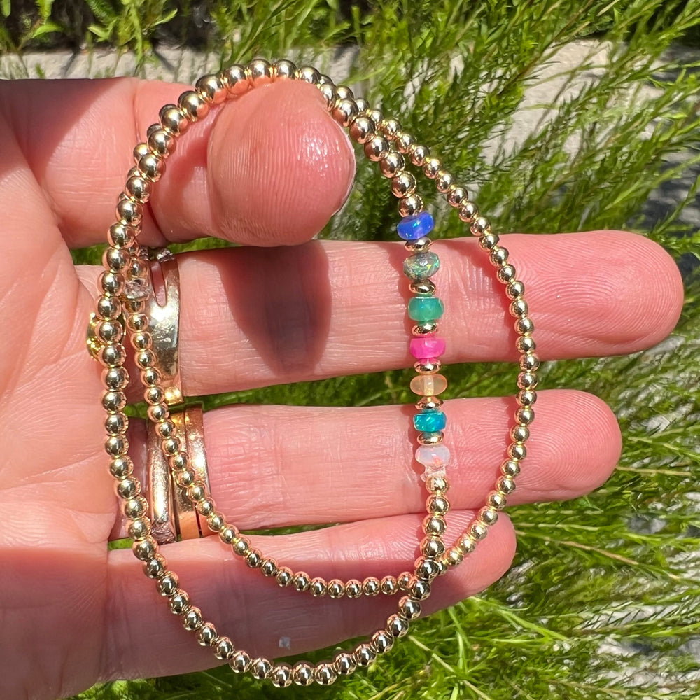 Opal + Gold Beaded Stretch Bracelets Duo