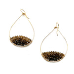 Gold Semi-Beaded Teardrop Earrings in Zircon, Large