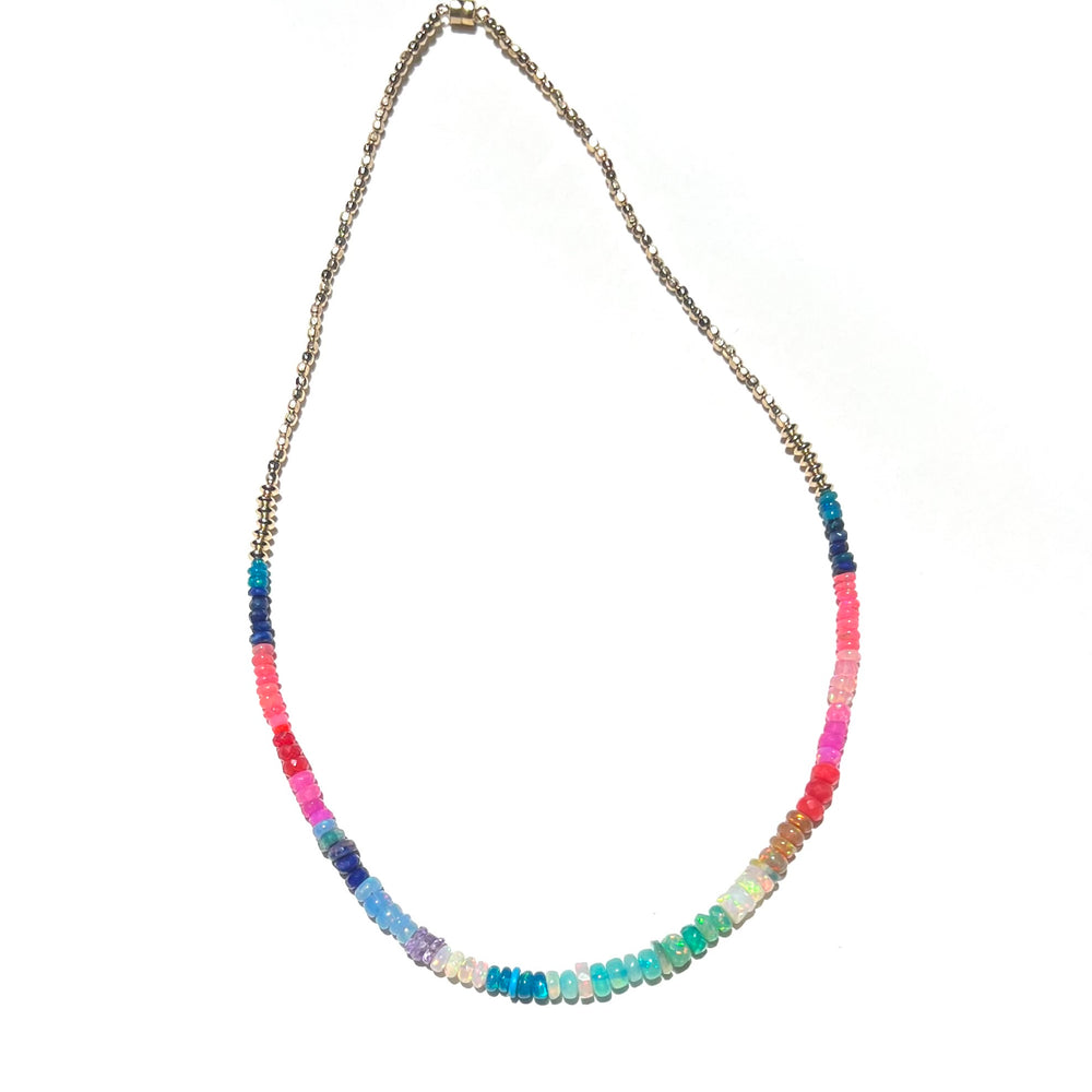 Technicolor Rainbow Opal Beaded Necklace - 18"