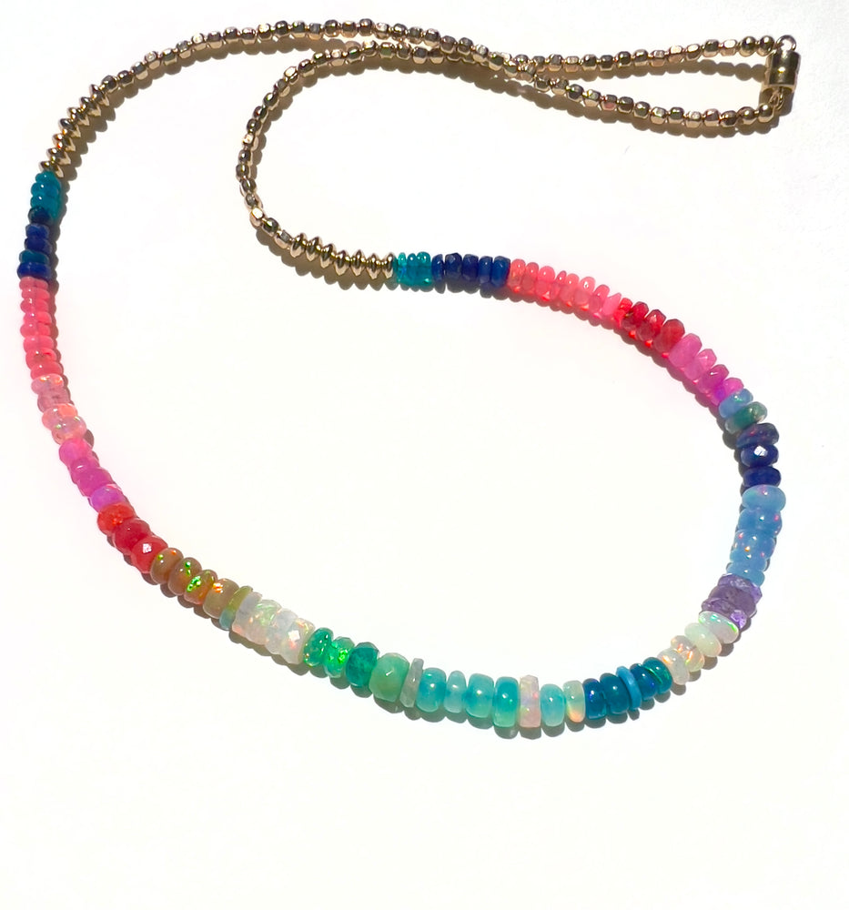 Technicolor Rainbow Opal Beaded Necklace - 18"