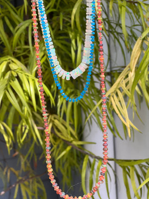 Fire Opal Necklace in Amber + Coral - 24”