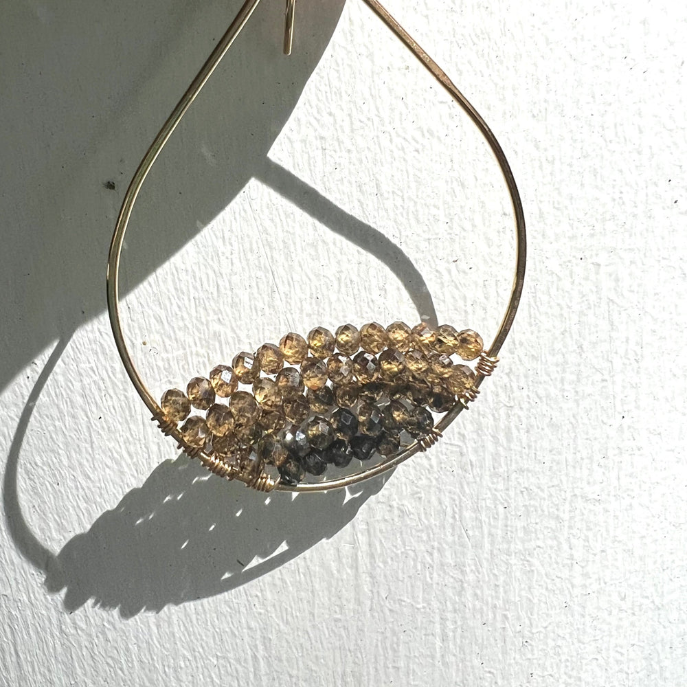 Gold Semi-Beaded Teardrop Earrings in Zircon, Large