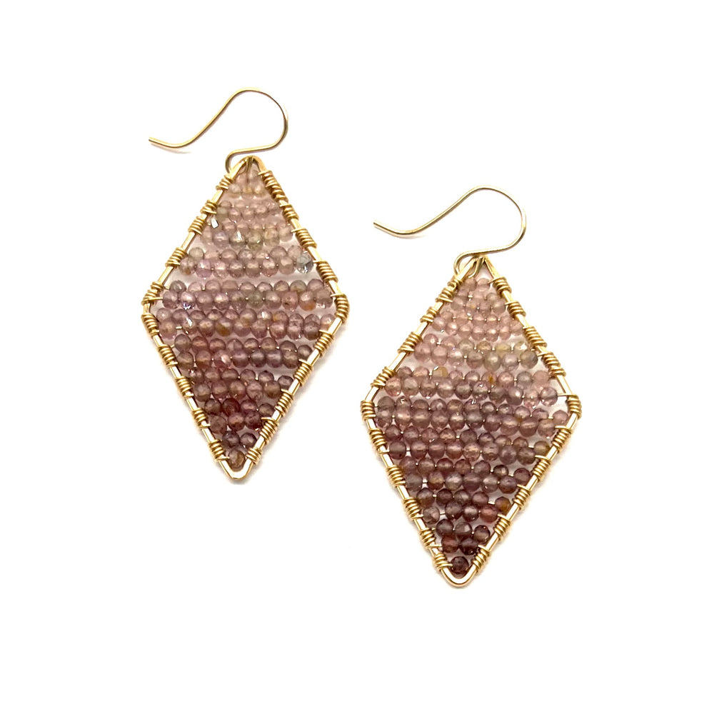 Gold Diamond Shape Earrings Ombre Spinel, Medium