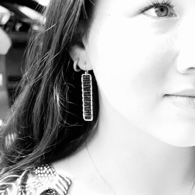 Gold Mini Sticks Earrings -Silver Pyrite
