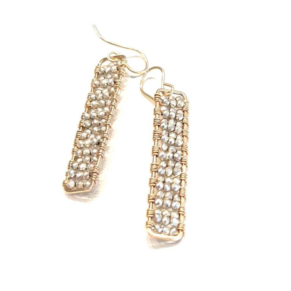Gold Mini Sticks Earrings -Silver Pyrite