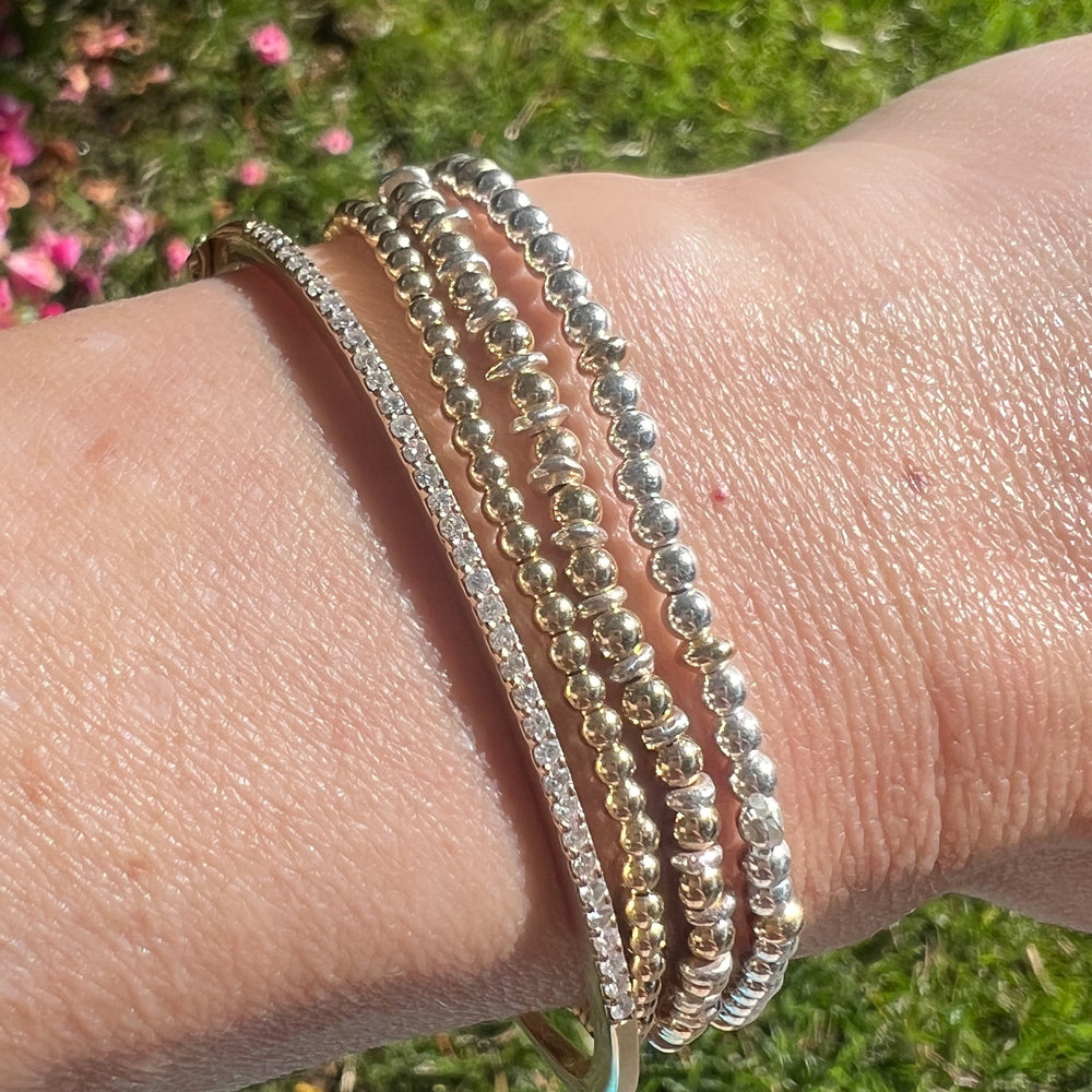 Silver + Gold Beaded Stretch Bracelets- Set of 3