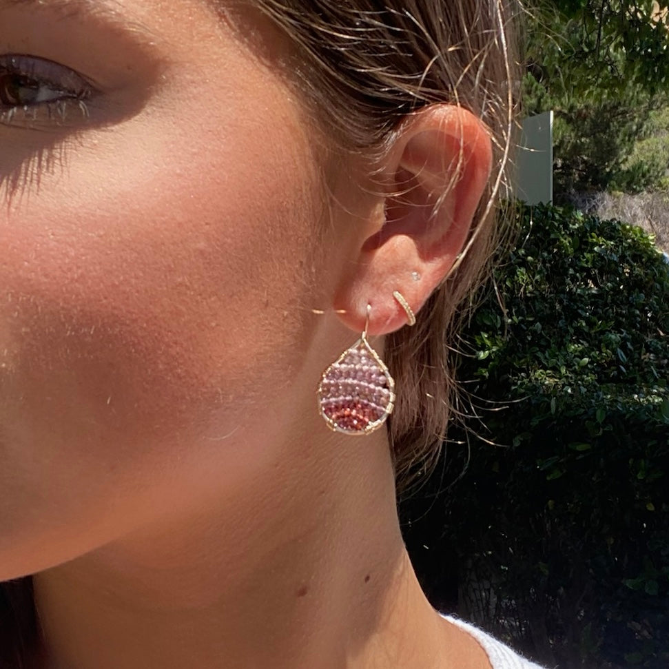 Gold Teardrop Earrings in Ombre Spinel
