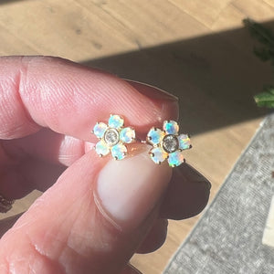 14K Gold + Opal Diamond Flower Studs