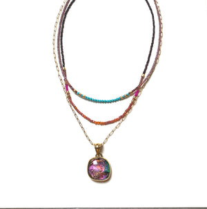 Orchid Glass Pendant Necklace in Gold