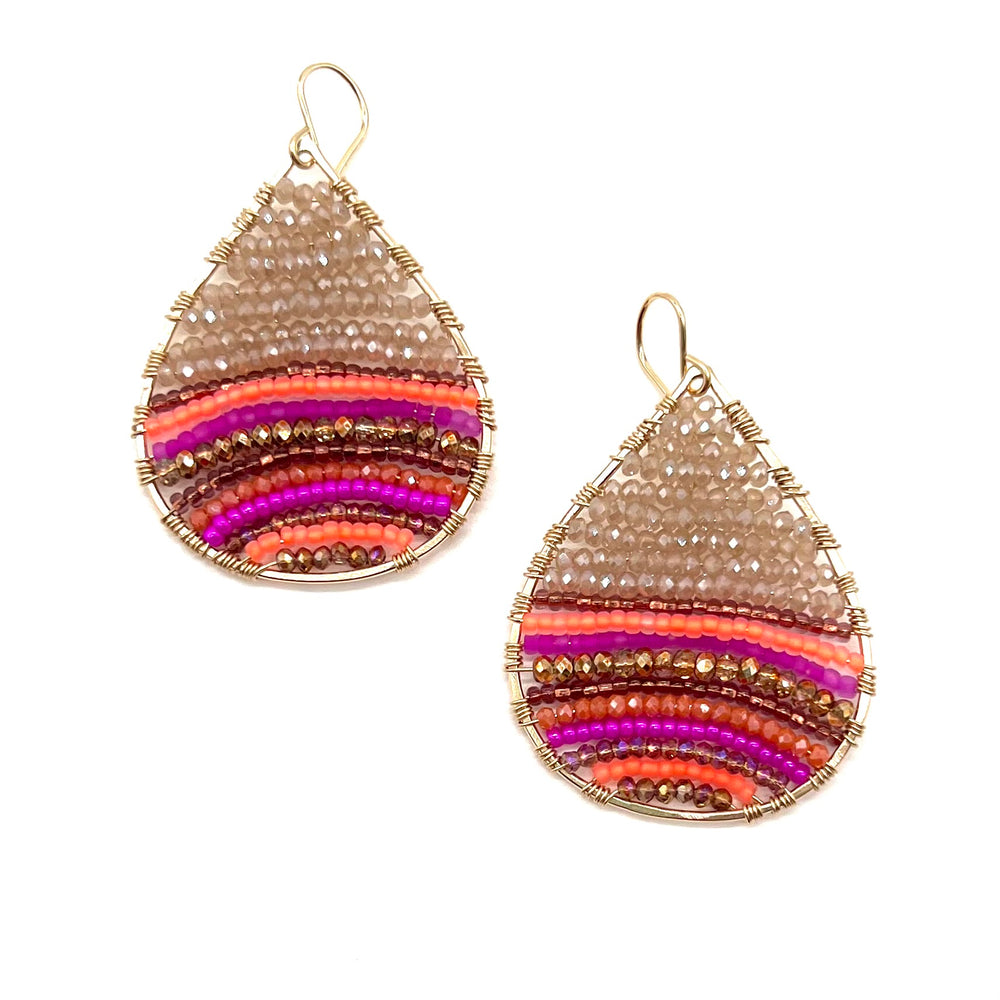 Gold Teardrop Earrings in Electric Pink, Medium