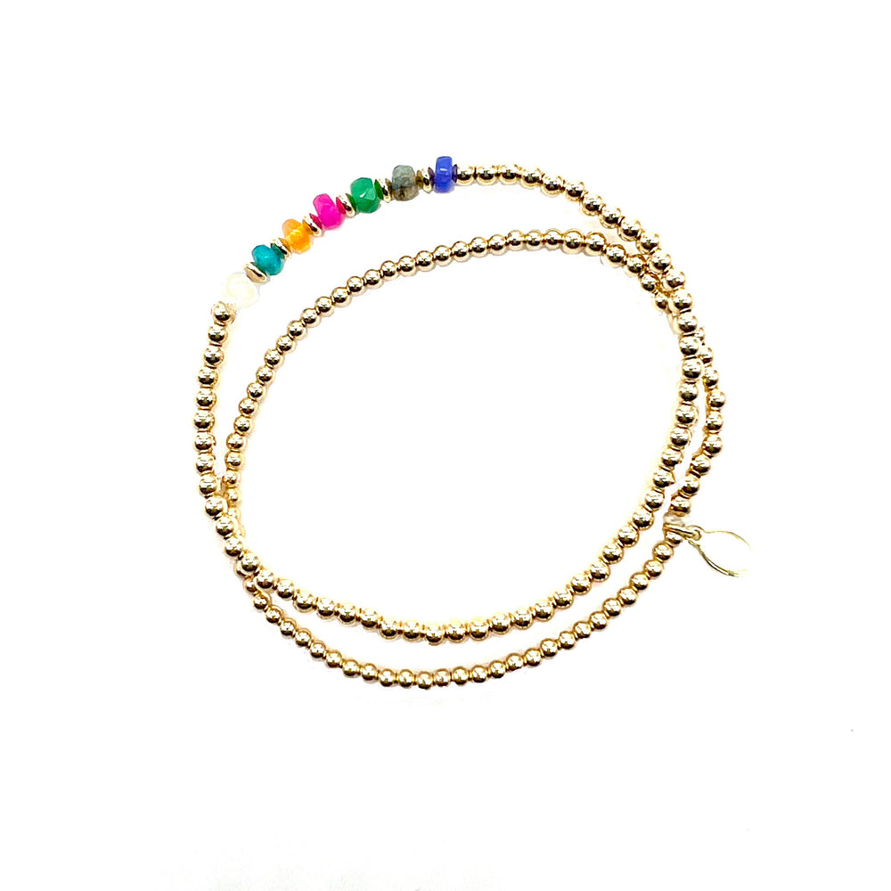 
            
                Load image into Gallery viewer, Opal + Gold Beaded Stretch Bracelets Duo
            
        
