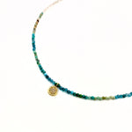 Pave Diamond + Gold Pendant Necklace - Blue Multi