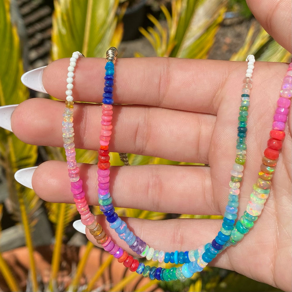 Technicolor Rainbow Opal Beaded Necklace - 18"