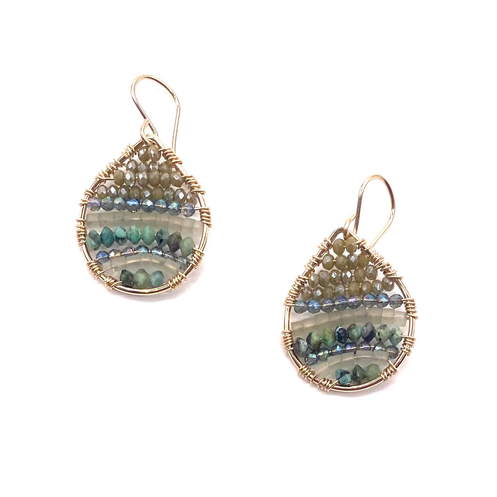 Gold Teardrop Earrings in Olive Ombre